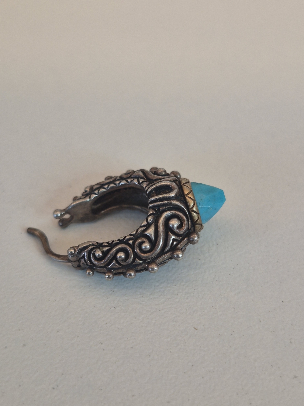 Barbara Bixby Turquoise Drop Filigree Dangle Hoop Earring. Single - Picture 6 of 6
